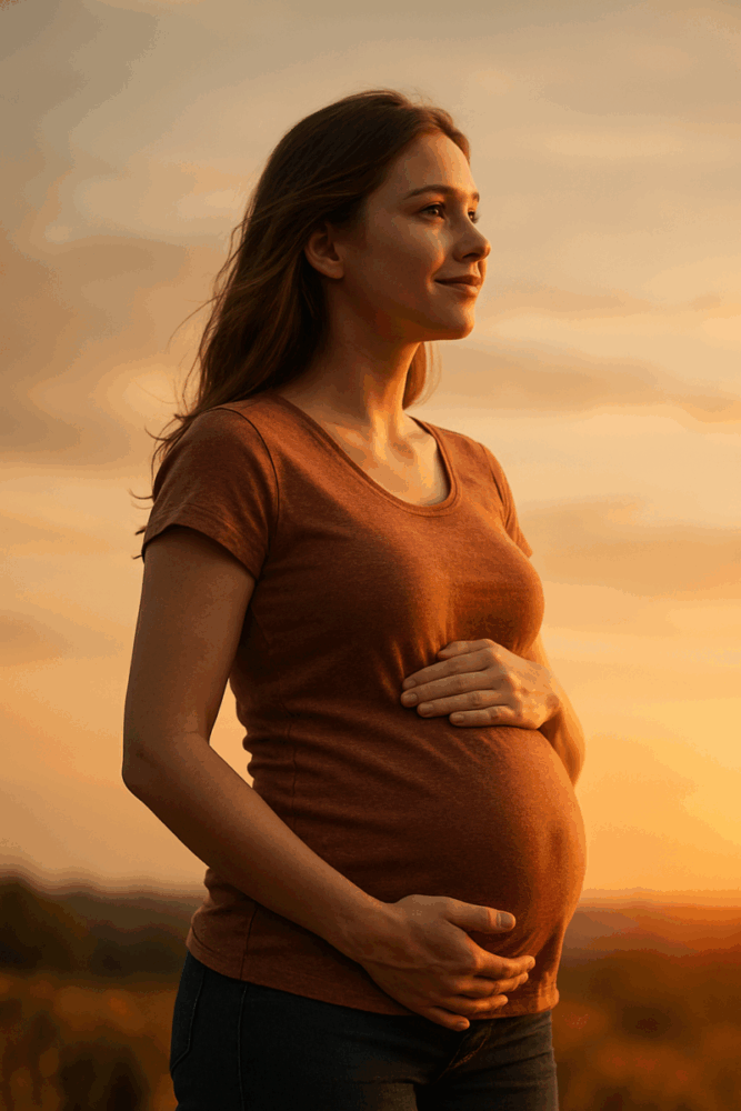 Mujer embarazada al atardecer