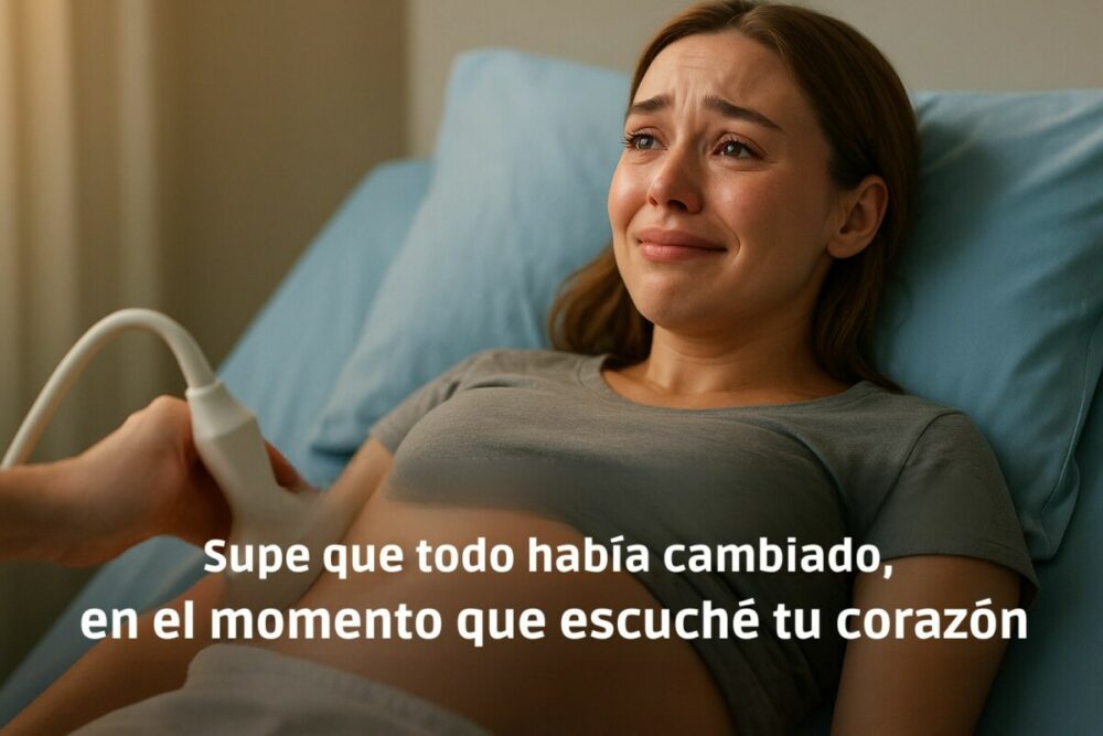 madre en ecografia escucha los latidos del corazon de su bebe