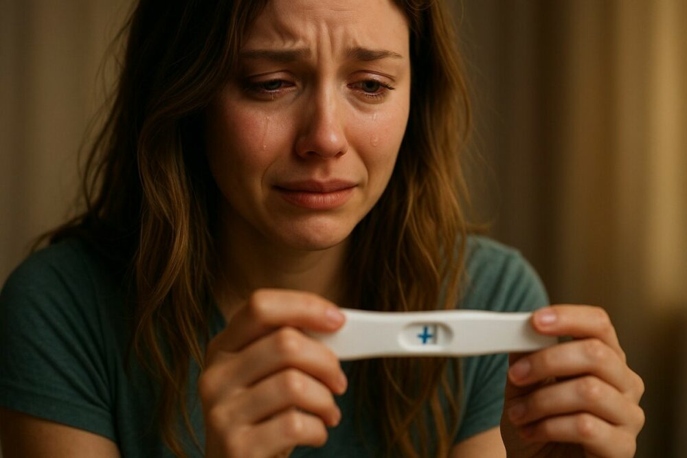 test positivo de embarazo, mujer triste