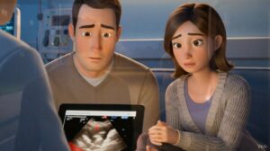 Padres escuchando al médico sobre el diagnóstico de síndrome de Down 