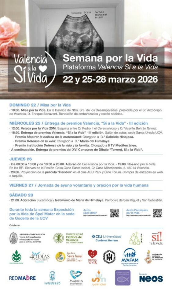 Cartel con las actividades de la semana por la vida 2026 en Valencia
