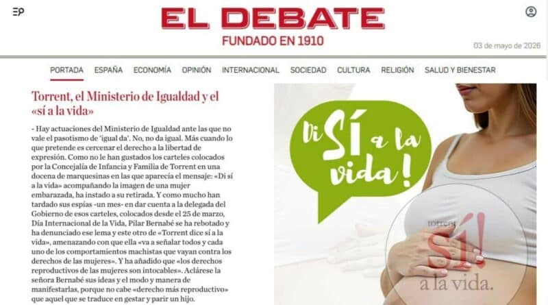 Captura de El Debate sobre la campaña Sí a la Vida en Torrent contra la censura del Ministerio de Igualdad.