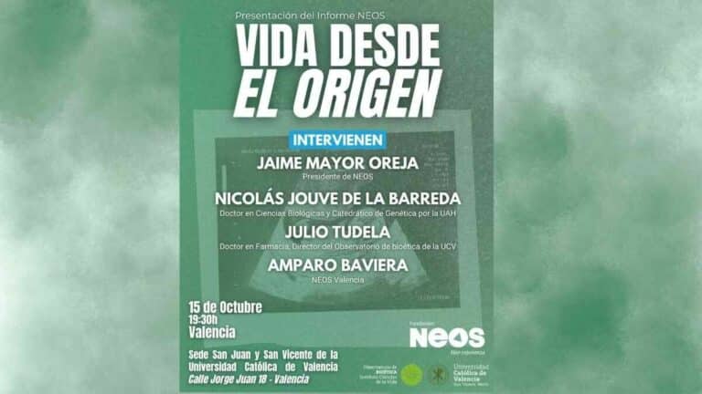Cartel de la presentación del informe Vida desde el origen el 15 de octubre en la Universidad Católica de Valencia